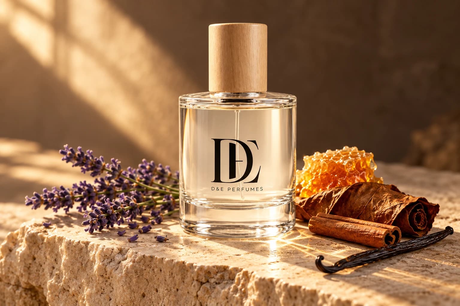 Een luxe presentatie van D&E Nexus, met lavendel, honing, kaneel